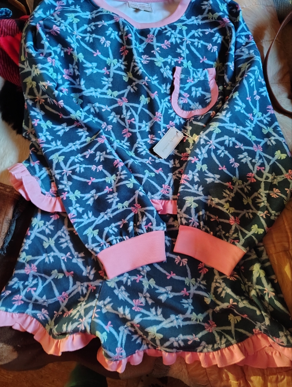 Simply Southern Floral Navy Pajamas Shorts Set with Pink Trim